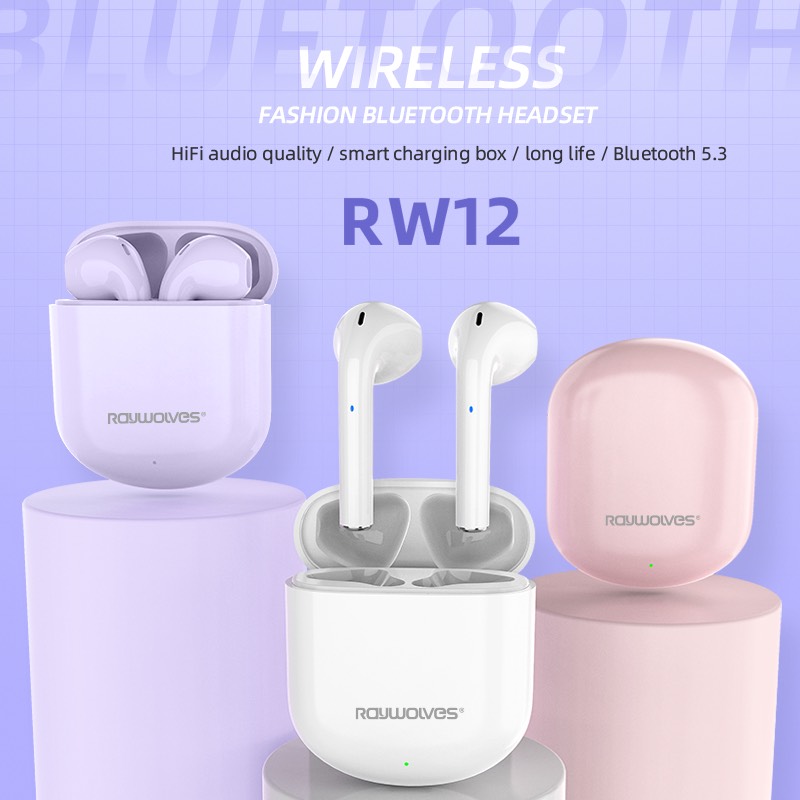 Tai nghe Bluetooth RAYWOLVES RW 12 Chính hãng (Cảm ứng, 2 bên, v5.0, mẫu airpods 2 - pin dùng 3h  )
